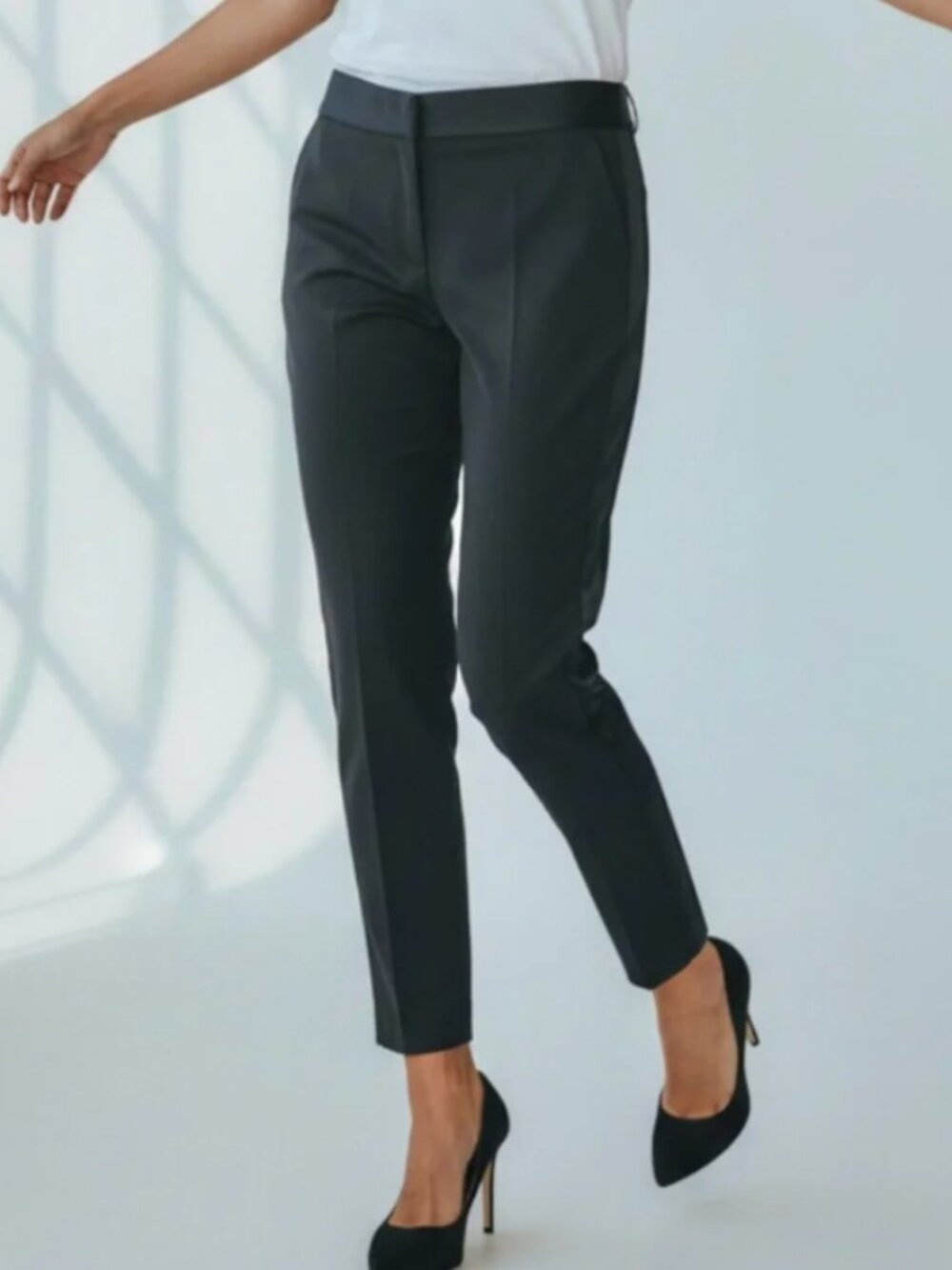 Kate Spade Navy Blue Black Silk Tuxedo Stripe Crop Ankle Pants 12